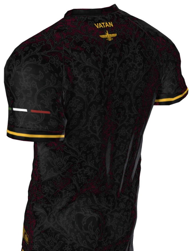 Back of the black Siah jersey with VATAN wordmark and shoulder stripe